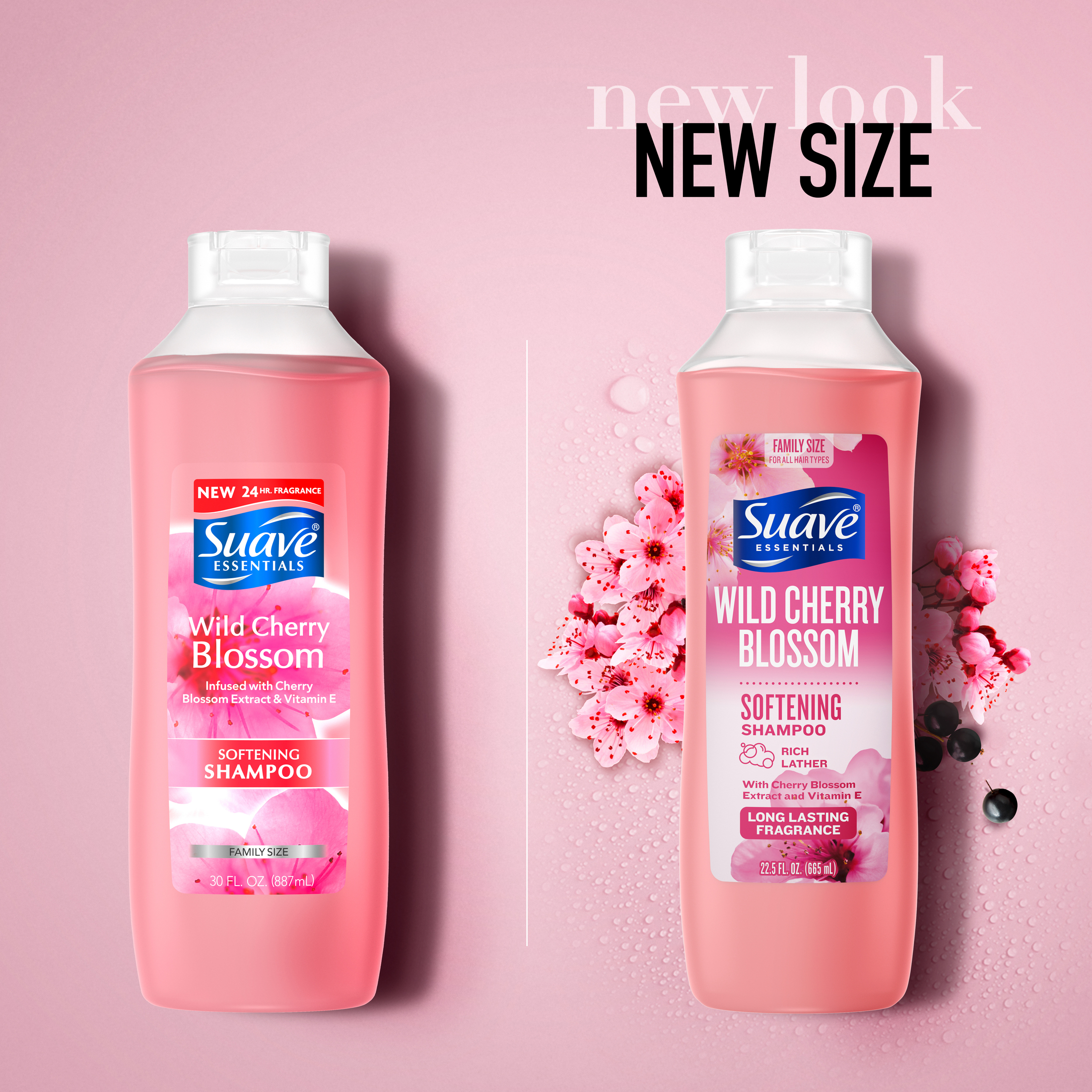 Suave Essentials Softening Shampoo, Wild Cherry Blossom, 22.5 fl oz - image 2 of 10