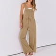 thumbnail image 3 of Women Casual Wide Leg Jumpsuits Summer Loose Fit Sleeveless Jumpsuit With Pockets Olive Linen Pants Tight Romper plus Size Rompers for Women Long Sleeve Wide Leg Jumpsuit Mono Women Romper Pant Suit, 3 of 6