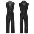 thumbnail image 3 of Haitryli Mens 70s Disco Jumpsuit V Neck Sleeveless Wide Leg Bodysuit Shiny Metallic Romper Black L, 3 of 4