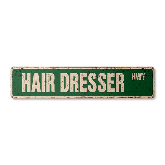 HAIR DRESSER Vintage Aluminum Street Sign stylist beauty salon manicure supplies rustic metal tin | Indoor/Outdoor | 24" Wide