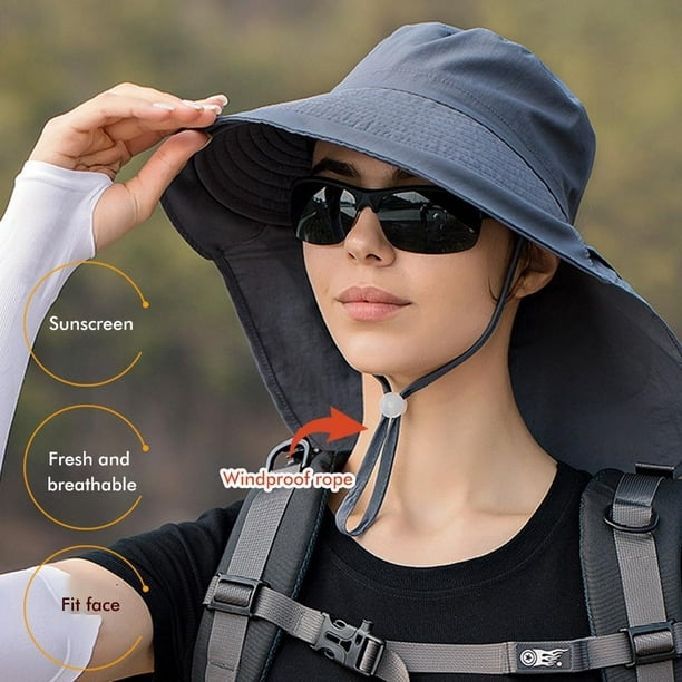 Women Sun Hat With Neck Flap Women Bucket Hat Women Sun Hat With Neck Flap  Wide Brim UV Protection Bucket Hat With Ponytail Hole Chin Strap For Summer  Outdoor Mountaineering 