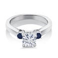 thumbnail image 3 of Gem Stone King 0.92 Cttw White Moissanite and Blue Sapphire 3-Stone Engagement Ring for Women | 925 Sterling Silver | Round 6MM and 2.5MM | Three Stone Wedding Anniversary Promise Ring, 3 of 6