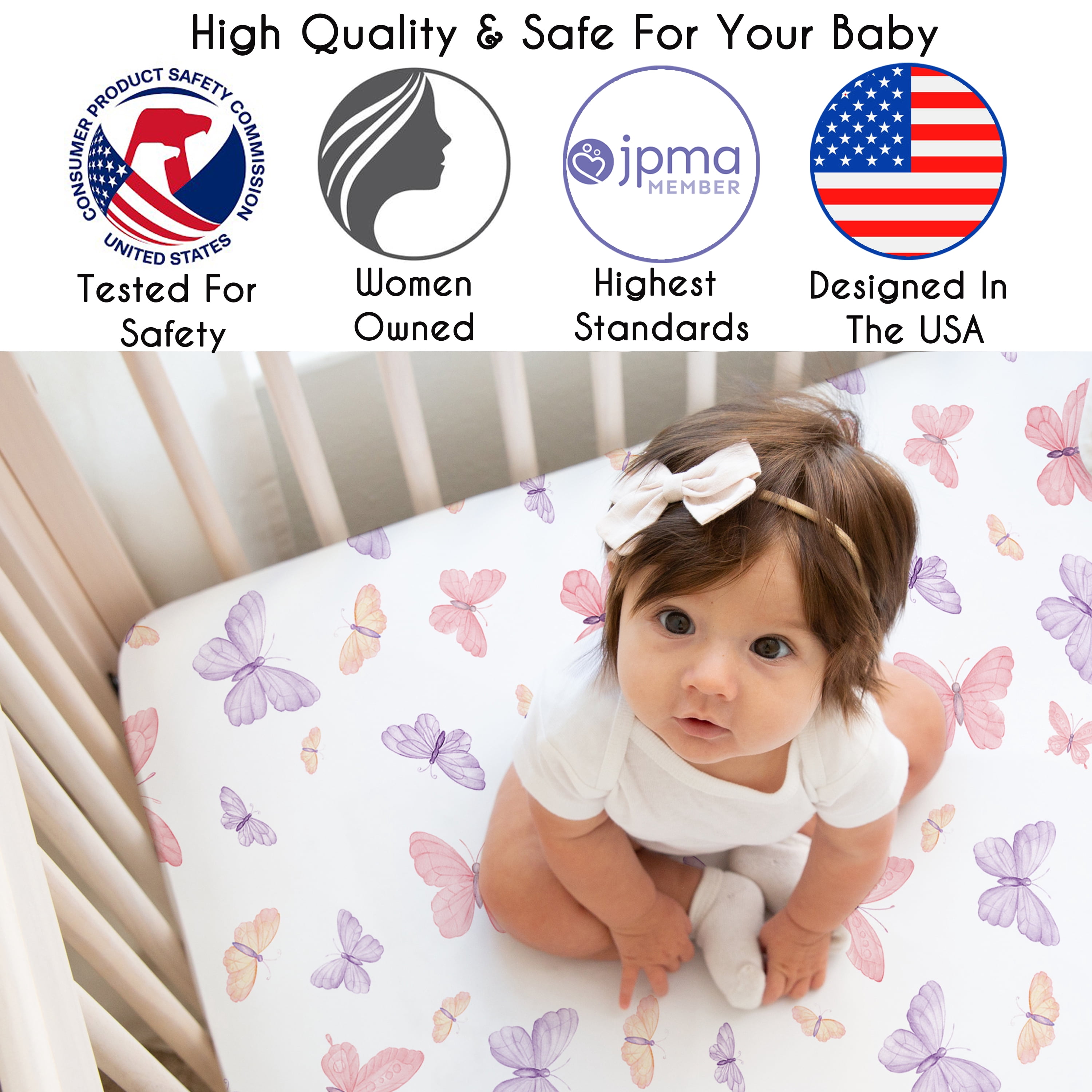 Sweet Jojo Designs Butterfly Blush Pink and Purple Girl Crib Bedding + BreathableBaby Breathable Mesh Liner