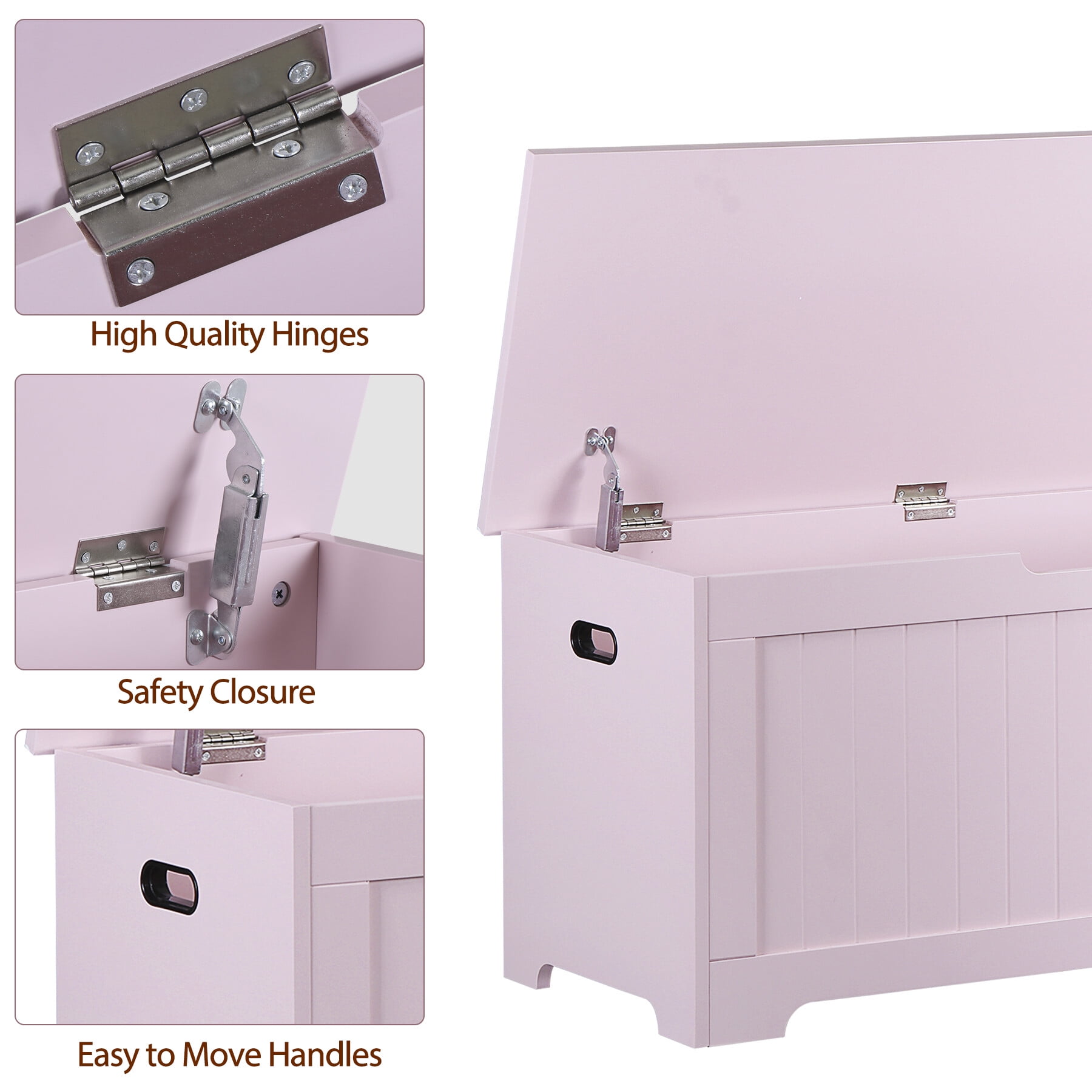 ZENSTYLE Lift Top Entryway Storage Chest/Bench with Side Handles, MDF Frame Toy Box, Pink