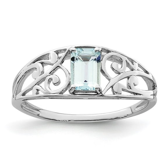 Auriga 925 Sterling Silver Rhodium Plated Aquamarine Ring for Women Size- 6