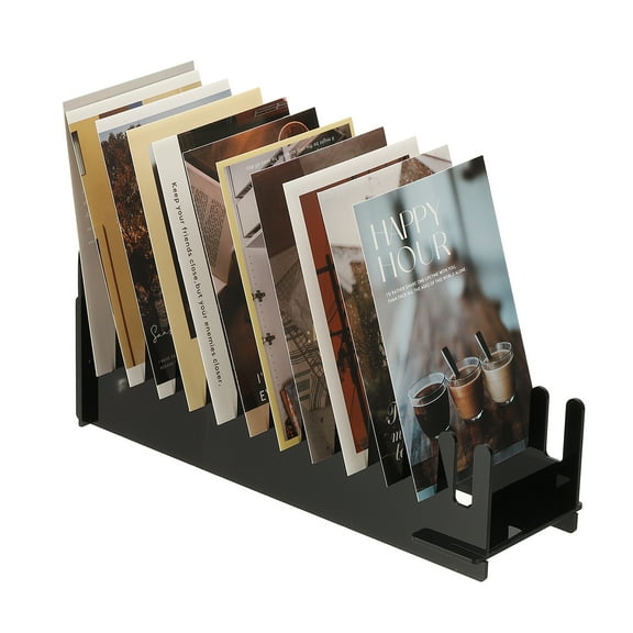 1Pack 12-Tier Clear Greeting Card Display Stand, Acrylic Sticker Display Stand Portable Postcard Rack Holder Organizer for Envelopes Photo Desk Book Stamp, Black