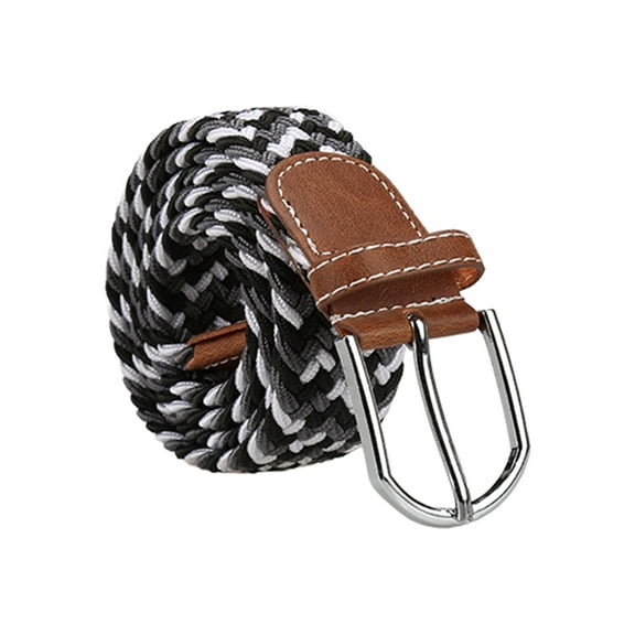 INSPIRE CHIC Unisex Canvas Elastic Fabric Woven Stretch Braided Belts Black Gray Total Length: 41 3/8 inches