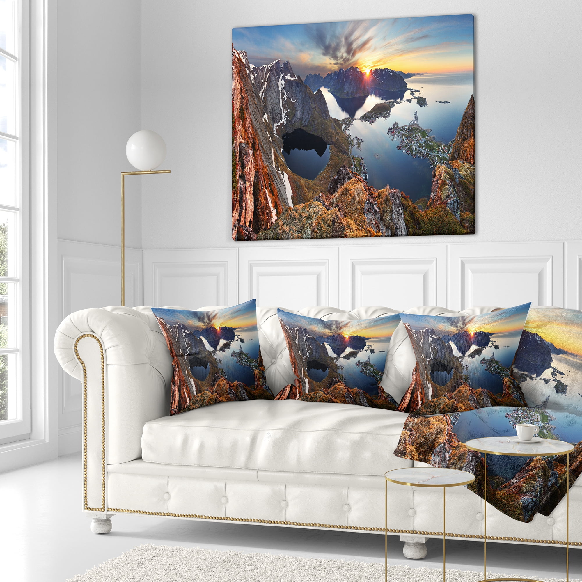 Designart Sunset at Rocky Mountains Norway - Landscape Photography Throw Pillow - 16x16