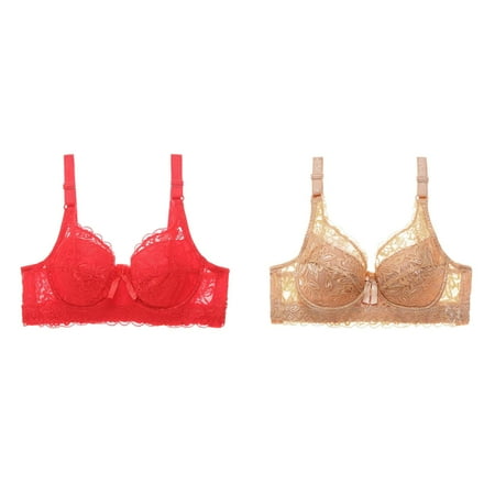 Lojoutye 2 Pack(Red 1PCS & Khaki 1PCS) Multipack Sports Bra for Women Pack Womens Lace Gathered Bra Pack Sports Bras for Women Straps Cup Underwear