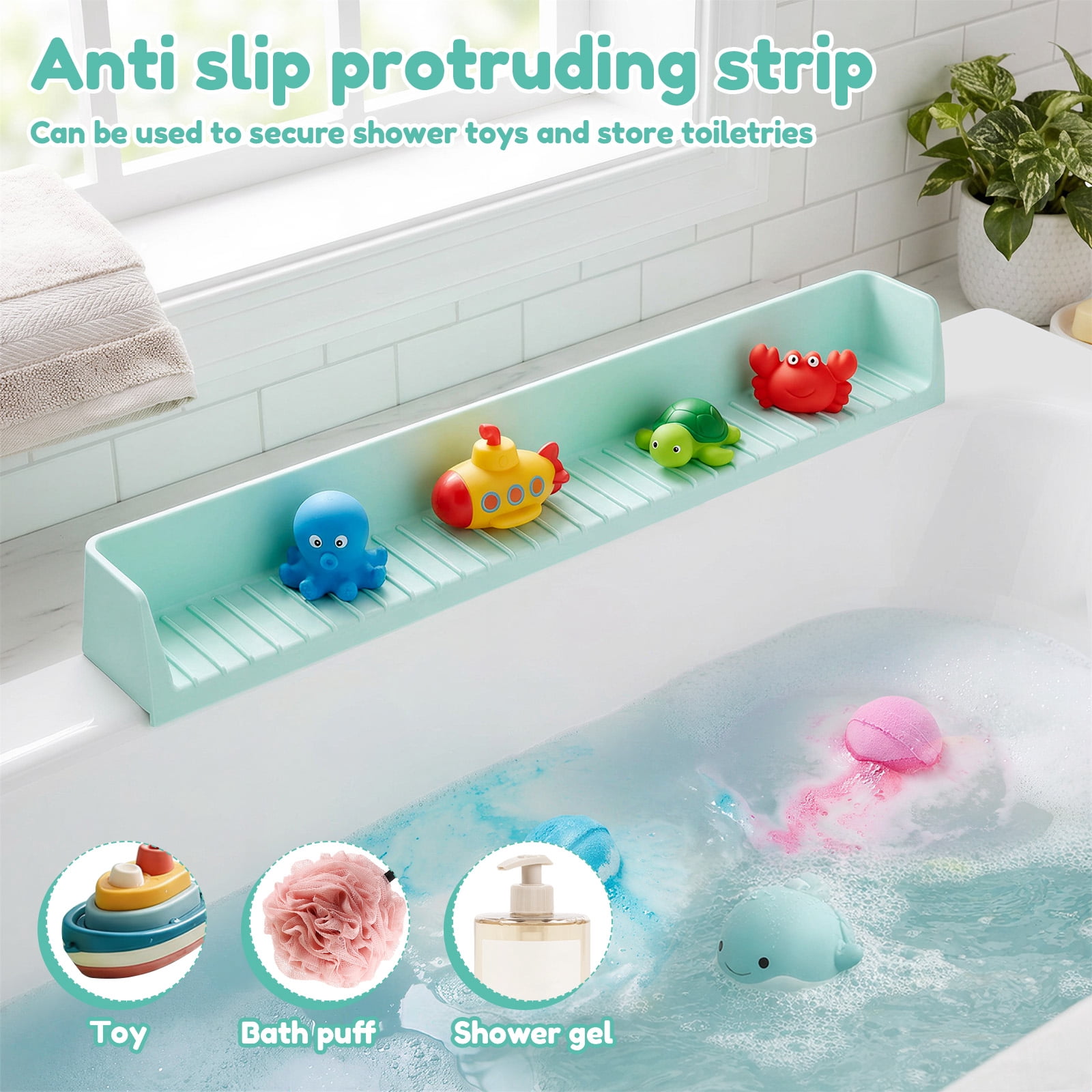 Splash Guard for Bathtub Kids Silicone Bathtub Splash Guard with Suction Cups Bath Tub Play Shelf for Kids and Toy Holder Avoid Water Spill in Bathroom Fun Bath Time for Toddler Baby