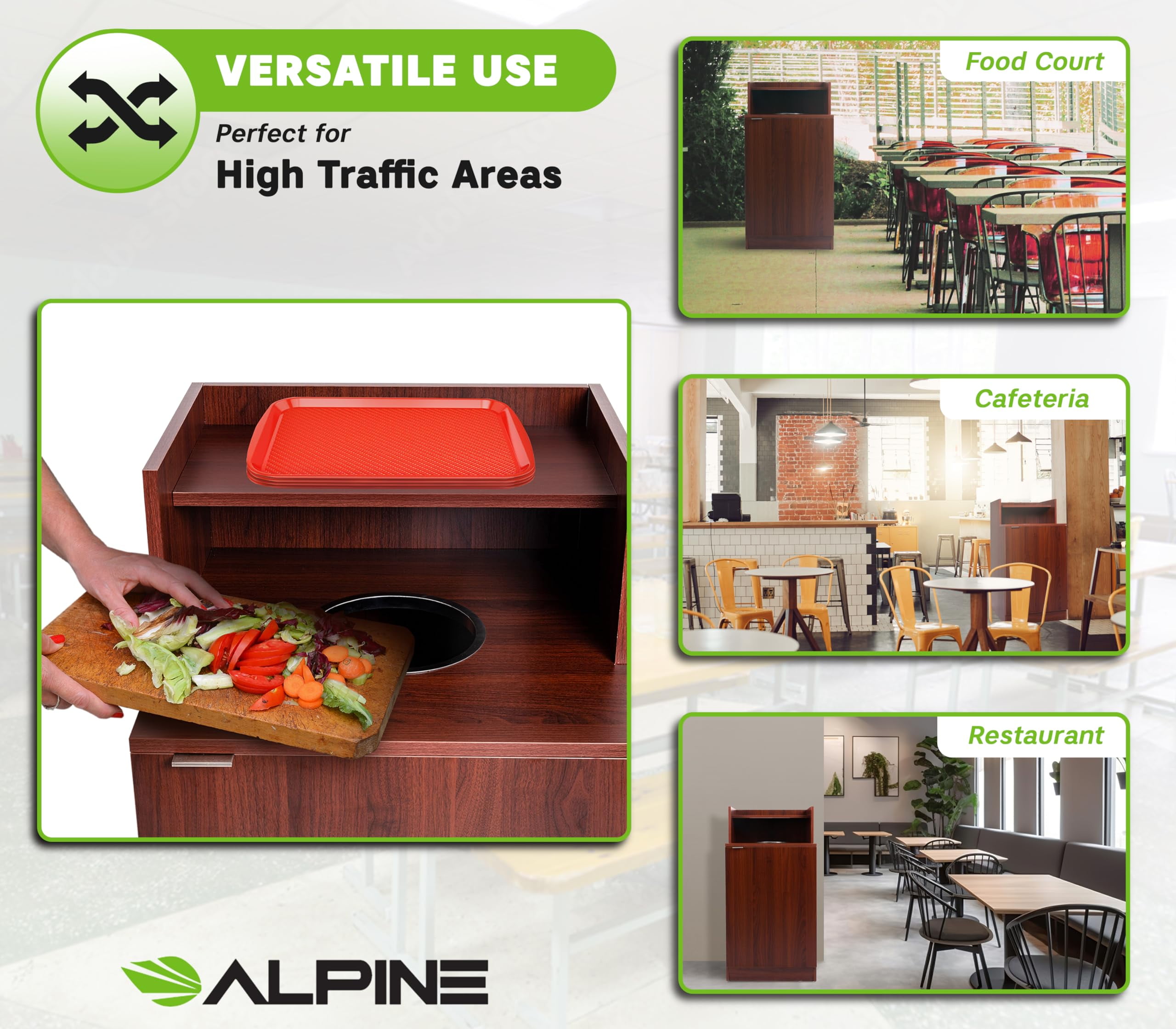 Alpine Restaurant Trash Bin Cabinet - Commercial Trash Can Garbage Receptacle with Tray Holder for 32 Gallon Garbage Bin (Mahogany)