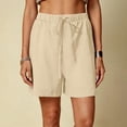 thumbnail image 2 of Cotton Linen Shorts for Women Plus Size Drawstring Elastic Waist Summer Beach Vacation Bermuda Shorts with Pockets, L, 2 of 7