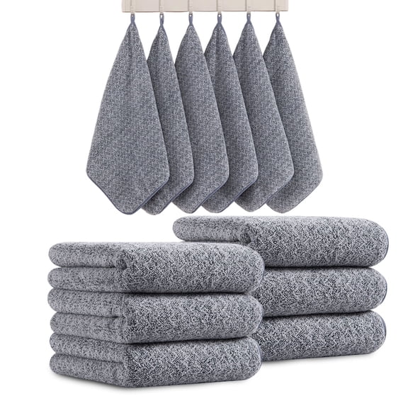 12-Pack Washcloths Set, 13"x13" Luxurious Dish Towels Ultra Soft Face Towels Quick Dry Kitchen Towel Bundle Absorbent Wash Cloths(Dark Gray)