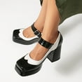thumbnail image 7 of QIUOMBBP Chunky Heel Pumps for Women Ankle Strap High Heel Mary Janes Square Closed Toe Leather Dress Shoes Black, 7 of 7
