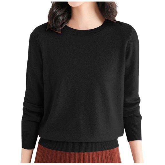 Ediodpoh Women Wool Base Layer Shirt Tops Crewneck Long Sleeve Travel Sweaters for Women Pullover for Outdoor Activities Black L