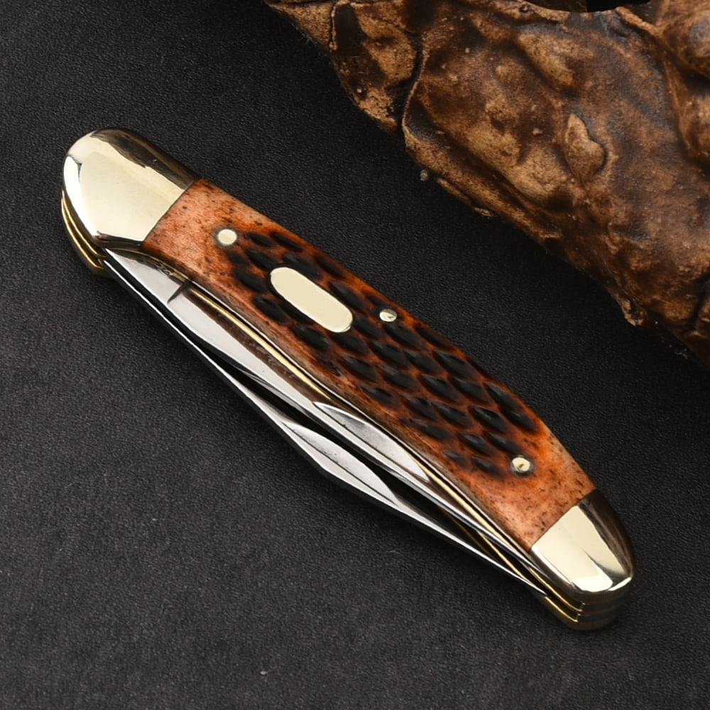Classic White Copper Folding Knife EDC Tool, Cow Bone Handle, Ideal Camping Survival Gift