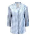 thumbnail image 4 of WTXUE Women Gingham Plaid Striped Tops 3/4 Sleeve Button Down Plaid Shirts Wrinkle Free Button Down Shirts Wrinkle-Free Button Down Shirts Business Casual Work Tops Plaid Shirts Blue M, 4 of 4