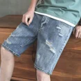 thumbnail image 3 of Pantalones cortos de mezclilla para hombre, rectos, rotos, con bolsillos, pantalones vaqueros cortos para hombre, novedad en oferta, pantalones cortos originales populares de Harajuku, pantalones cort, 3 of 5