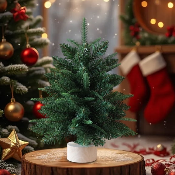 Desktop Christmas Tree 18 Inch PVC Artificial Tree, Tabletop Holiday Decor with Wood Base, Mini Christmas Tree for Home Office Desk Window Sill Mantel Display Festive Decorations