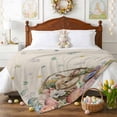 thumbnail image 3 of Throw Blanket Fleece Throw Blanket 50x60in, Spring Easter Bunny Blossom Floral Soft Lightweight Bed Blankets Colorful Egg on Burlap Fuzzy Couch Blankets for All Season, 3 of 9