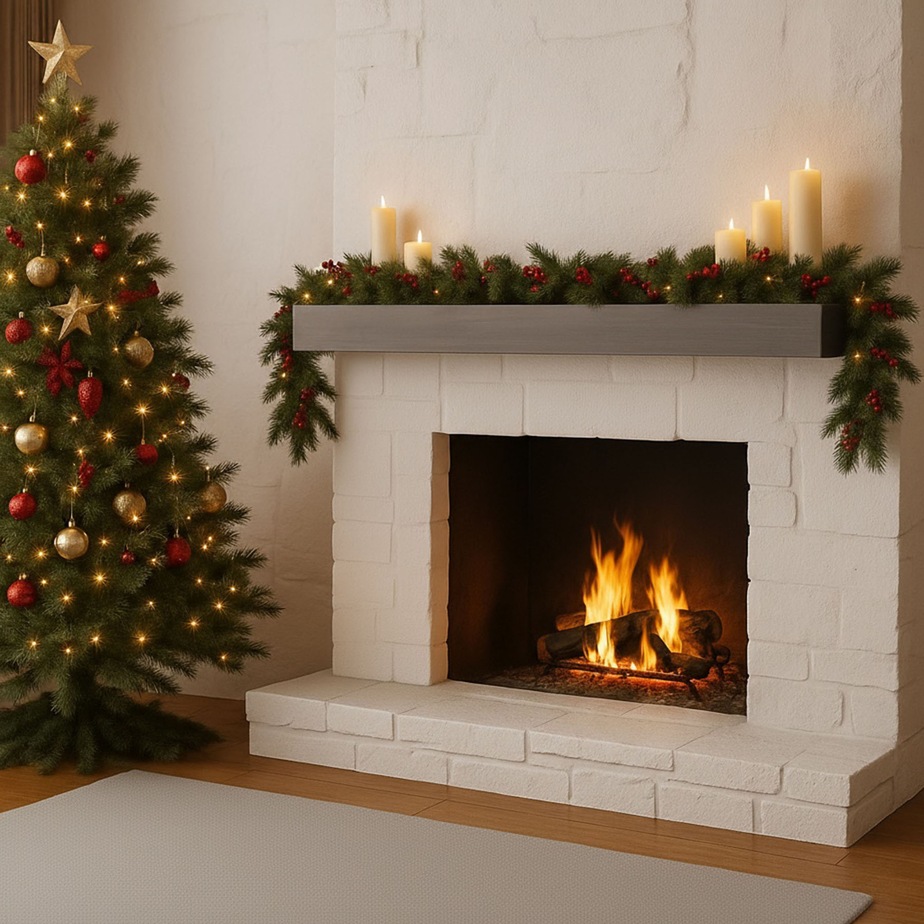 S-HOME 72" Solid Fir Wood Fireplace Mantel Shelf | Wall-Mounted Floating Shelf for Farmhouse & Modern Home Decor