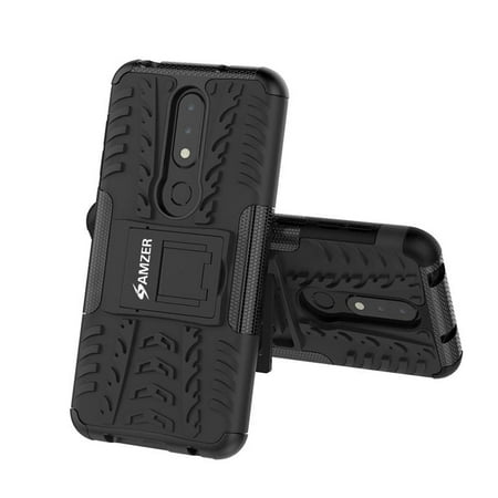 Amzer Hybrid Rugged Shockproof Heavy Duty Impact Resistant Dual Layer Hybrid Warrior Back Case - Black for Nokia 6.1 Plus
