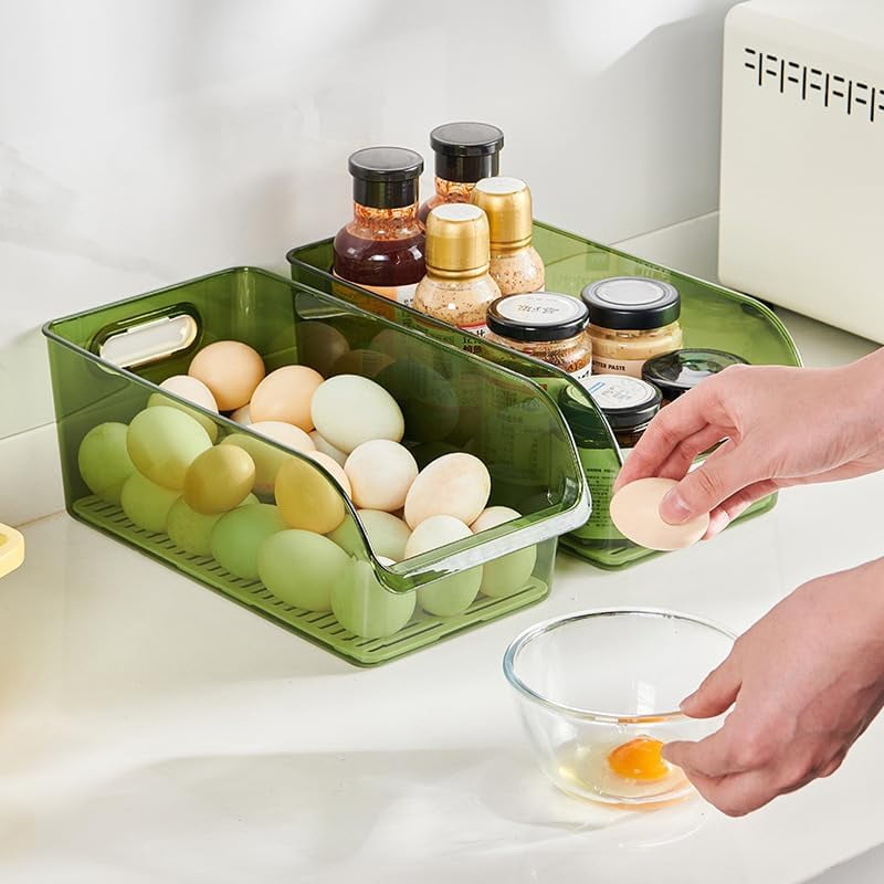 Modern Plastic Open Front Dip Storage Organizer Bin Basket with Built-In Handles for Kitchen Organizing, Fridge Shelf, Cubby, Cabinet, or Pantry Organization (2 PCS transparent)