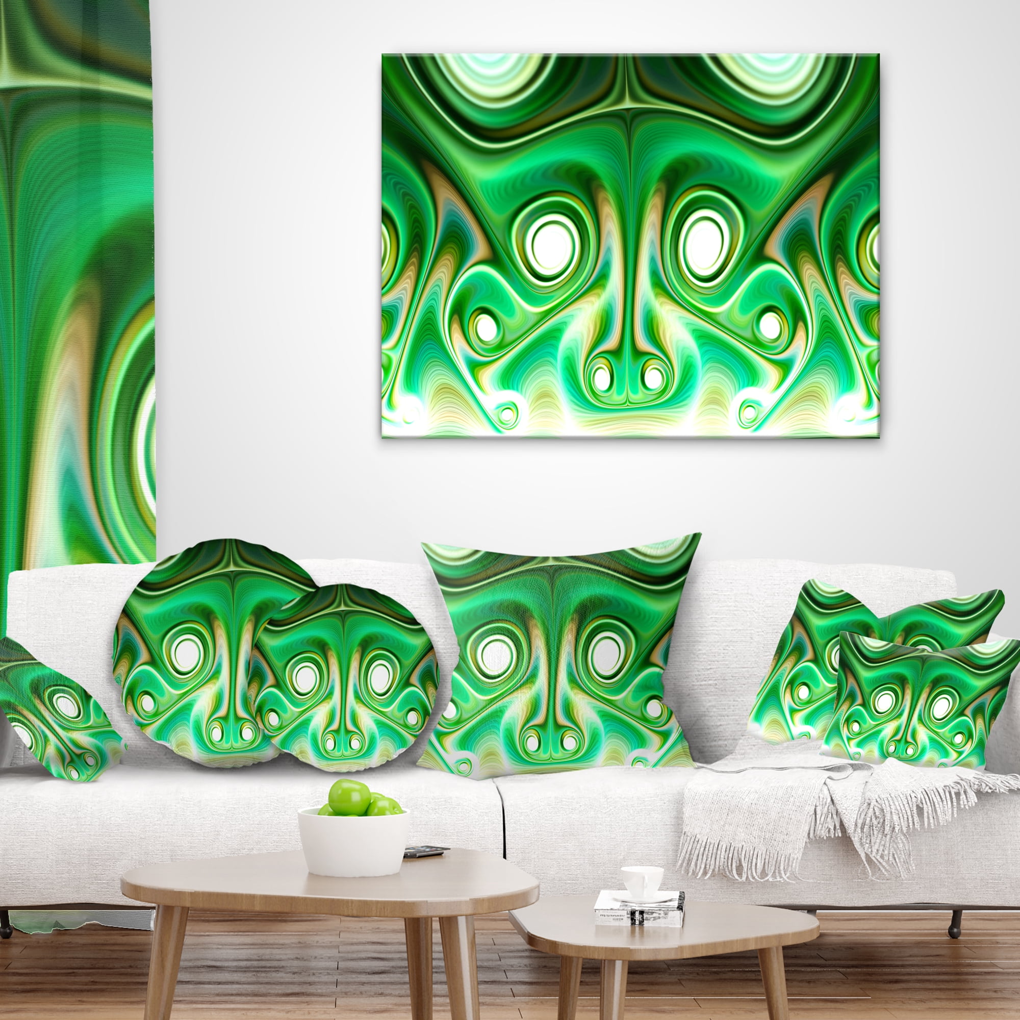 Designart Vibrant Green Fractal Flower Design - Abstract Throw Pillow - 12x20
