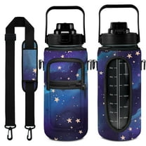 Starry Sky 64 Oz Water Bottle with Sleeve - BPA Free Leakproof Sport Large Plastic Water Bottle with Straw & Time Marker & Insulated Neoprene Holder Carrier Bag Great Gift for Women Men