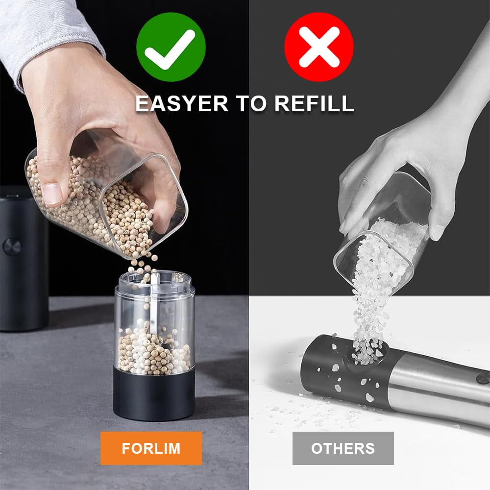 Electric Black Pepper Grinder with Salt Mill Function, Adjustable Coarse/Fine Settings, Quiet 60dB Operation, Perfect for Cooking or Gifting, Black