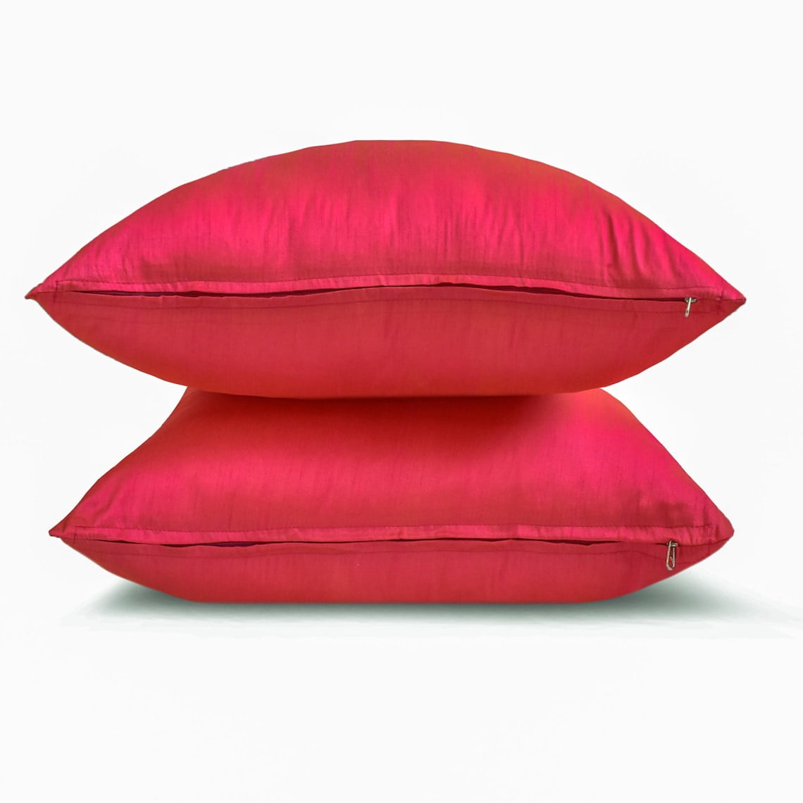The HomeCentric Decorative Throw Pillow covers Pink & Orange Pack of 2, 16"x16" (40x40 cm) Silk Solid Pillowcase For Sofa Chouch, Hotels, living, Bed Room, Solid Modern Style - Pink Orange Luxury