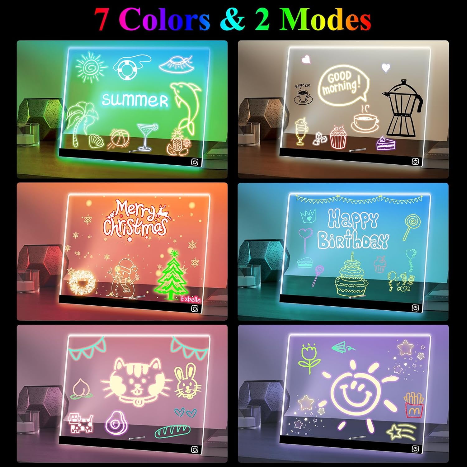 LED Note Board with Colors, 15.7 "X11.8 Rechargeable Drawing Pad with Stand for Kids, 7-Color, 5 Light Modes and 7 Markers, Sketching Gift Toy for Kids/Girls/Teens