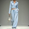 thumbnail image 3 of WULMLEO Athletic Tracksuit for Women Long Sleeve Quarter Zip Cropped Top And Wide Leg Pants With Pockets Sky Blue M, 3 of 7