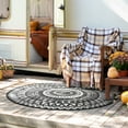 thumbnail image 6 of Nuu Garden Round Outdoor Rug 5*5 ft, Foldable Plaid Reversible Plastic Straw Patio Rug Mat for Decoration Clearance Indoors RV Backyard Deck Picnic Beach Trailer Camping, Black White, 6 of 10