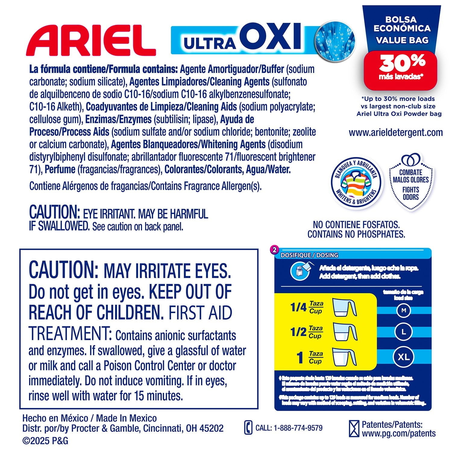 Ariel Ultra Oxi Powder Laundry Detergent, Original, 129 Loads, 205 Ounce