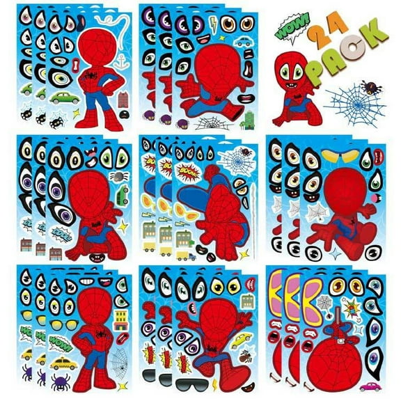 Face Stickers 24 Sheets –Spider-Save the World 8 unique cartoon kids stickers set, cute and fun story toy anime stickers, party gifts for birthdays, special events