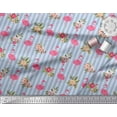 thumbnail image 3 of Soimoi Blue Silk Fabric Stripe & Flamingo Floral Printed Craft Fabric by the Yard 42 Inch Wide, 3 of 3