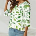 thumbnail image 3 of Taylonsss Women's Casual Round Neck Button Cotton Linen Printed Three Quarter Sleeve Top, 3 of 5