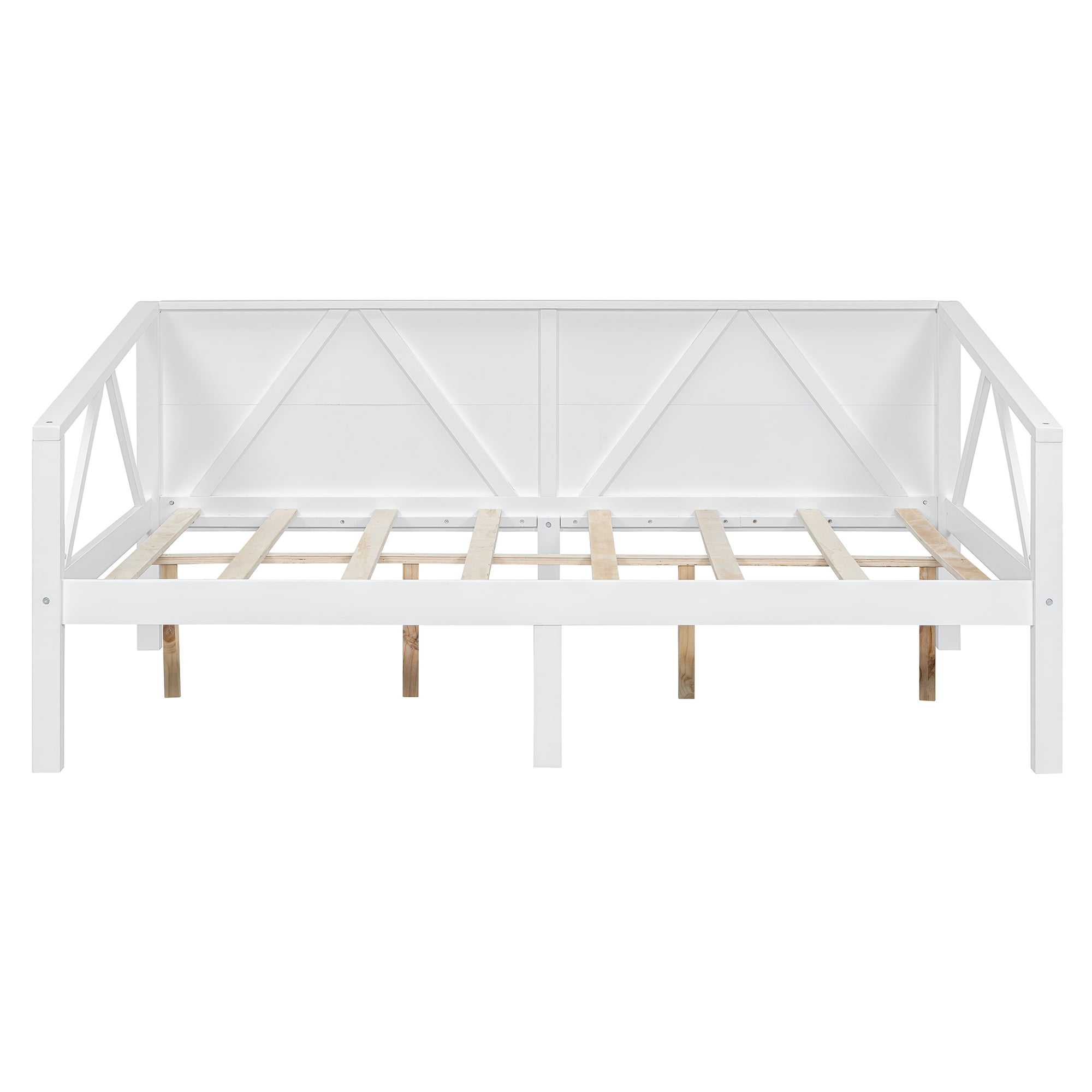 Aukfa Full Size Bed Frame, Solid Wood Daybed with Slat Support for Kids Boys Girls, White