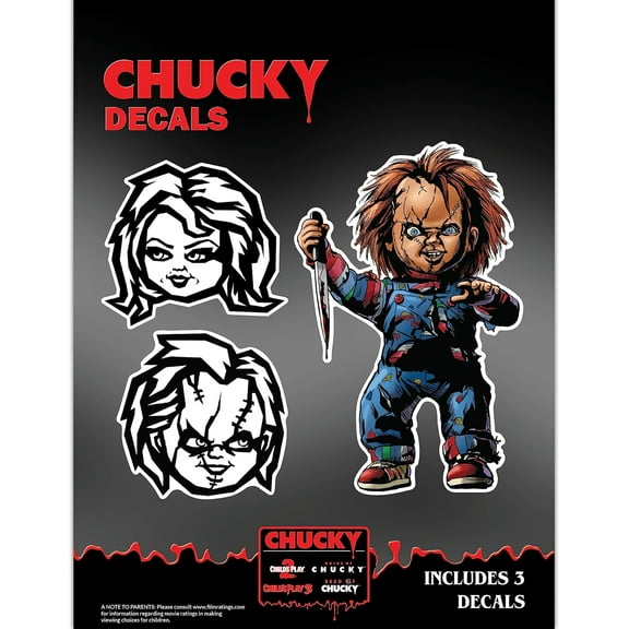 Chucky & Tiffany Child's Play Decals - Set of 3 Vinyl Stickers for Car Tumbler Water Bottle Laptop Halloween Horror Car Decal Chucky Doll Face Scary Stickers