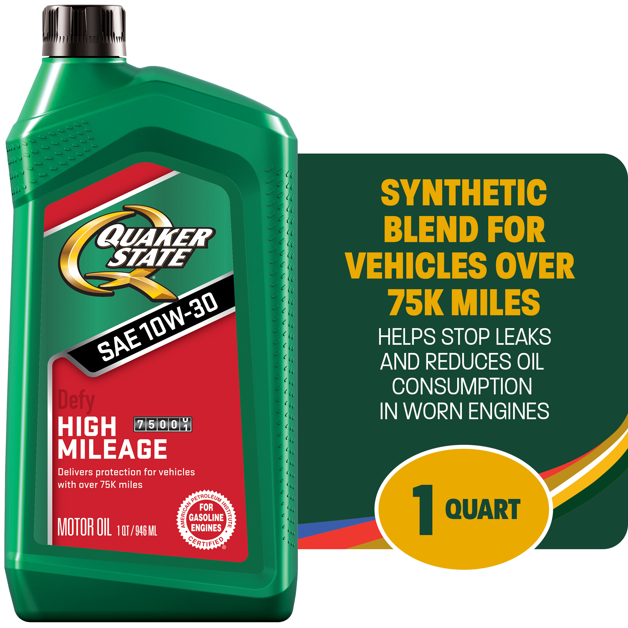 Quaker State High Mileage 10W-30 Motor Oil, 1 Quart