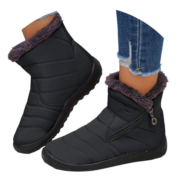 Womens Fuzzy Snow Boots Stitching High Top Zipper Winter Booties Lightweight Barefoot Walking Shoes