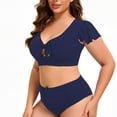 thumbnail image 4 of JIAYUE Women Swimsuit Sets Ruffle Sleeve Scoop Neck Solid Color Two Piece High Waisted Bikini With Backless Tankini Top And Boy Shorts Bottoms Summer Female Swimwear, 4 of 5