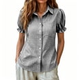 thumbnail image 7 of Yrmaups Plus Size Short Sleeve Button Down Shirt for Women, Casual Plaid Blouse, Breathable Collared Top for Travel Office Daily Wear, Black S, 7 of 7