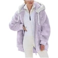 thumbnail image 2 of Sawvnm Trench Coat Women Women Plus Size Winter Warm Loose Plush Zip Solid Color Outdoor Hooded Jacket Coat for Women Purple S-5XL, 2 of 3