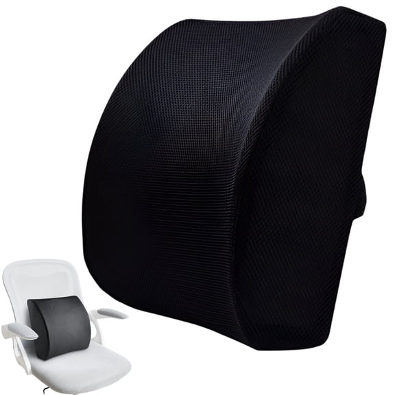 Lumbar Support Cushion with Elastic Strap, Molded Memory Foam Lower Back Pillow for Office Chair, Car Seat Back Support Cushion, Black