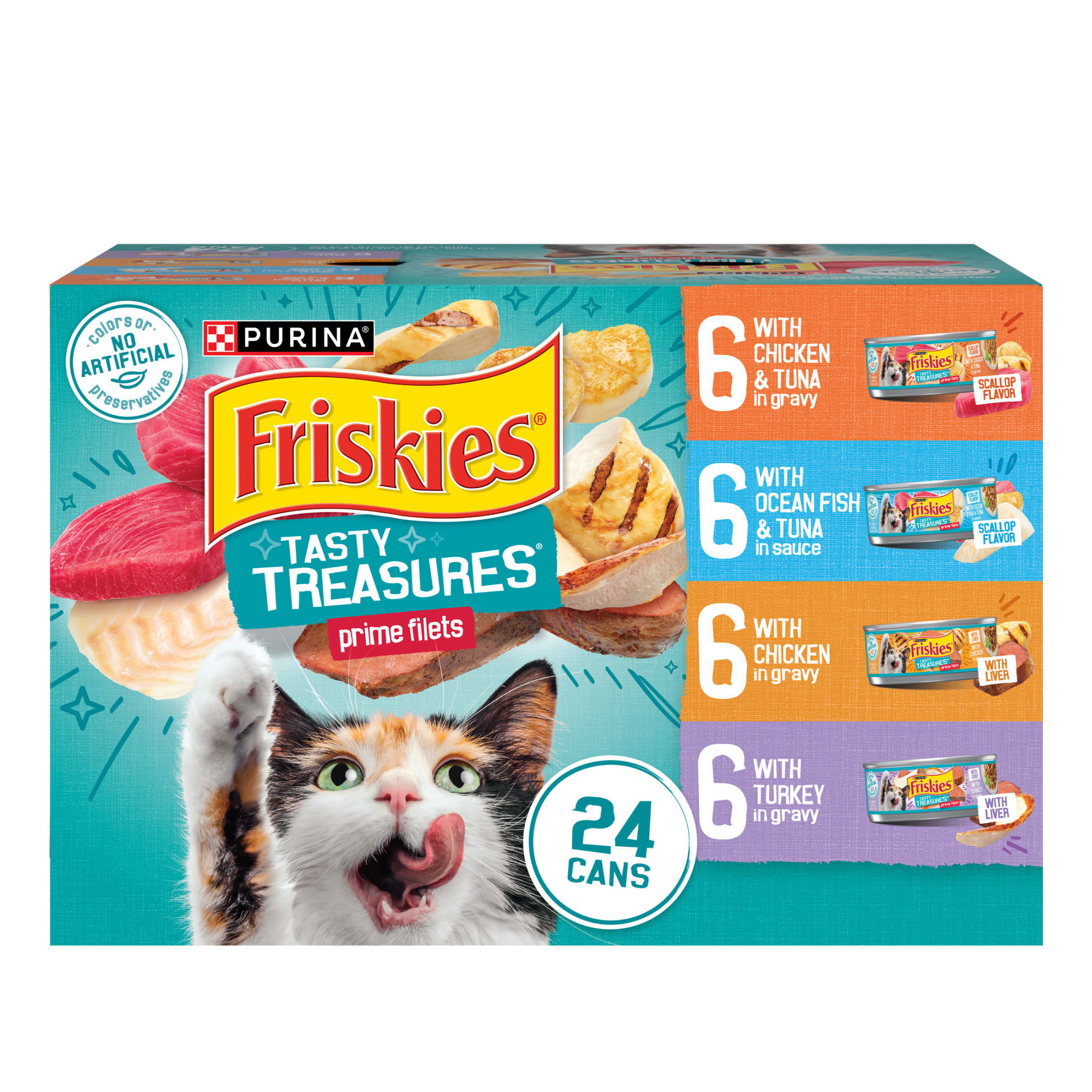Purina Friskies Wet Cat Food Variety Pack, Tasty Treasures Prime Filets, 5.5 oz Cans