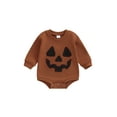 thumbnail image 2 of Aojekbee Baby Girls Boys Sweatshirts Rompers Halloween Clothes Pumpkin Face Patch Long Sleeve Toddler Fall Bodysuits, 2 of 10