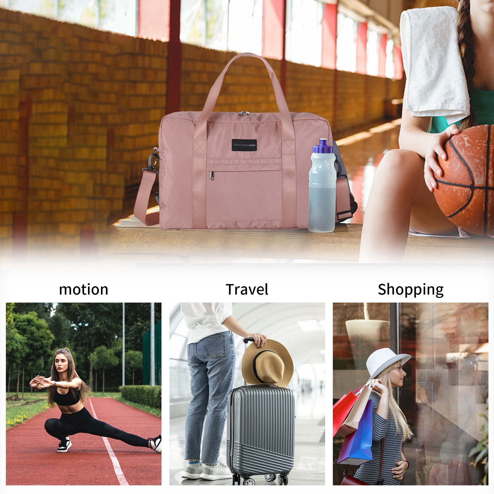 LACKUST Large Travel Tote, Expandable Gym Tote, Carry On Overnight, Trolley Sleeve, Wet Pocket, Travel Duffel Bags,Pink