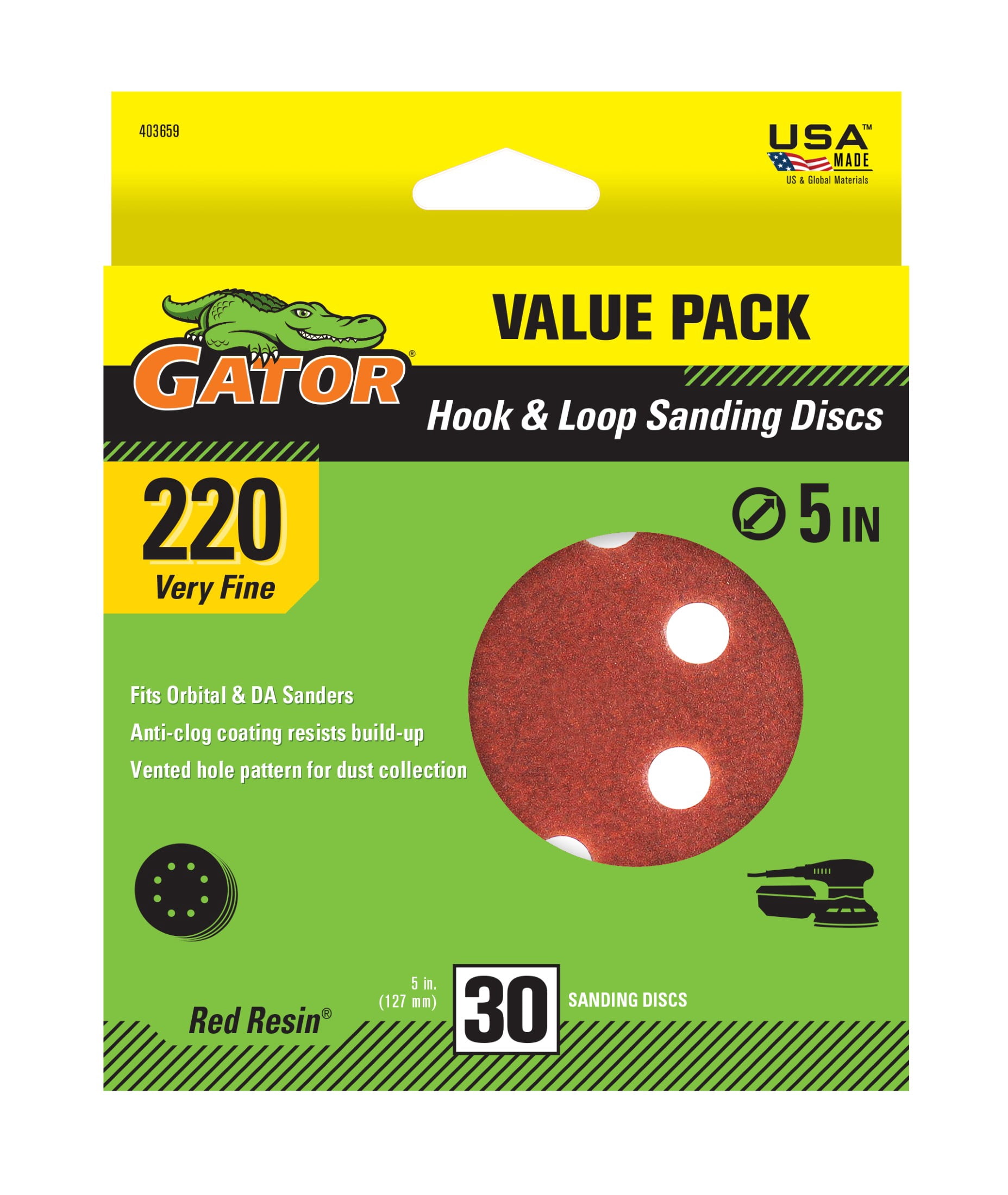 Gator 438505 5 in Assorted Grit Hook & Loop Sanding Discs, 24